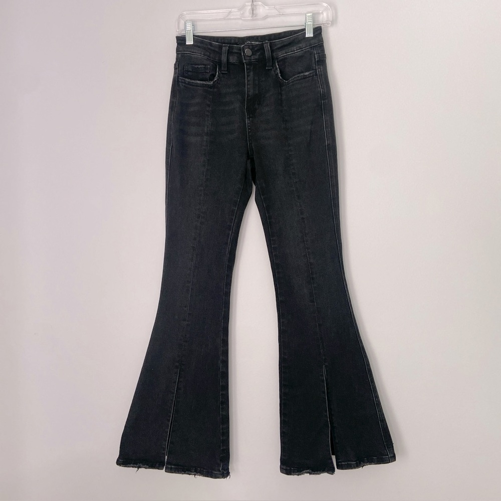 Flying monkey black flare jeans 25 XS distressed split hem bell bottom high rise